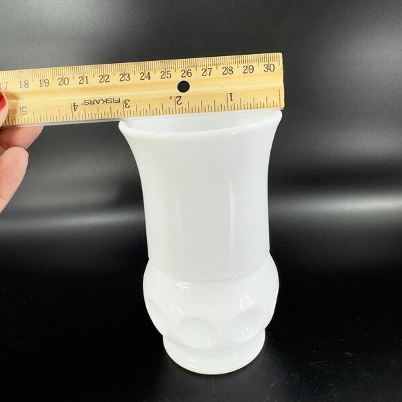 Vintage White Milk Glass Vase Vessel With Coin Dotted Pattern Bottom Glass Decor - Picture 4 of 12